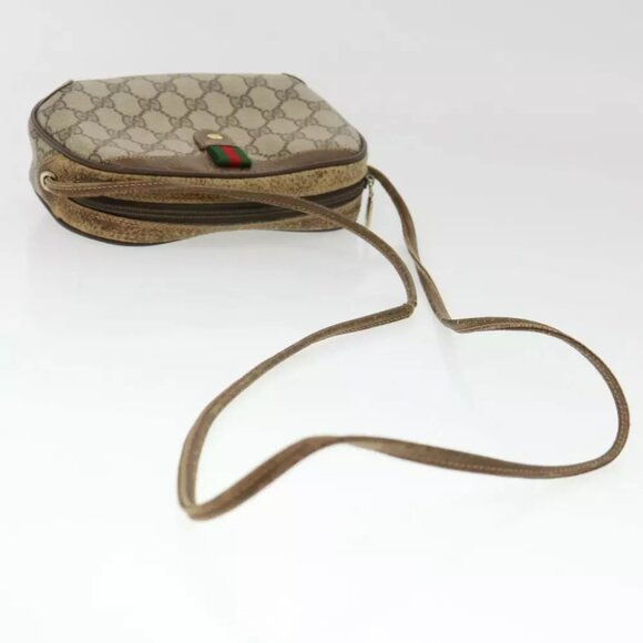 GUCCI Web Sherry Line GG Canvas Shoulder Bag PVC Leather Beige Green Auth - Picture 4 of 7